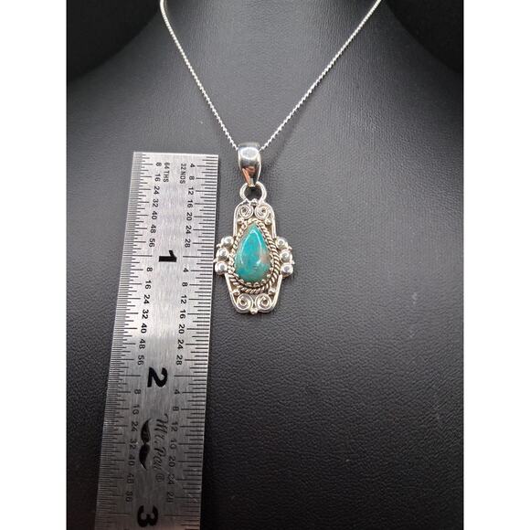 Kingman Turquoise Necklace, 18" Chain, 925 Sterling Silver, Southwest Style - Picture 3 of 6